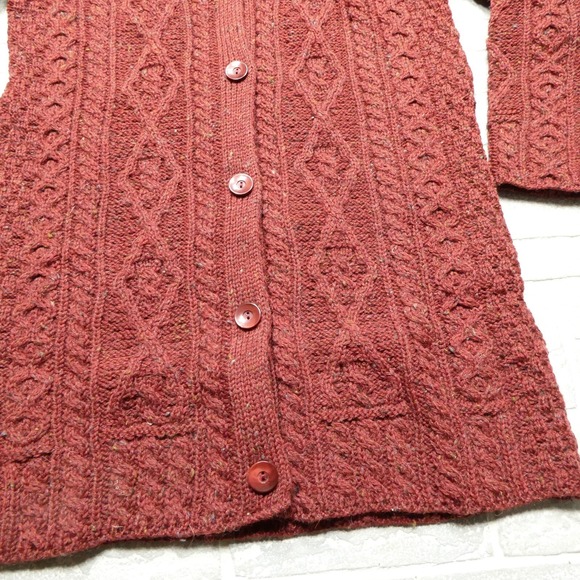 Kilronan‎ Knitwear Wool Sweater Womens Medium Red Long Chunky Cable Knit Ireland - Picture 8 of 11